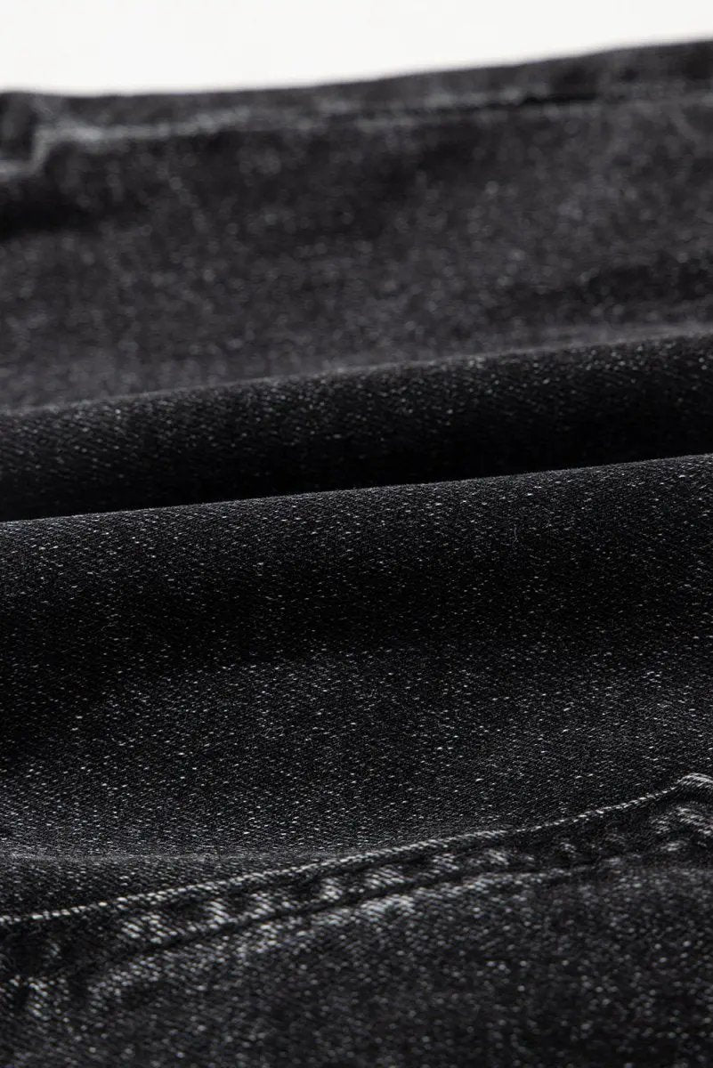 Carbon Grey Mineral Wash Ripped Raw Hem Denim Mini Skirt - Love Salve